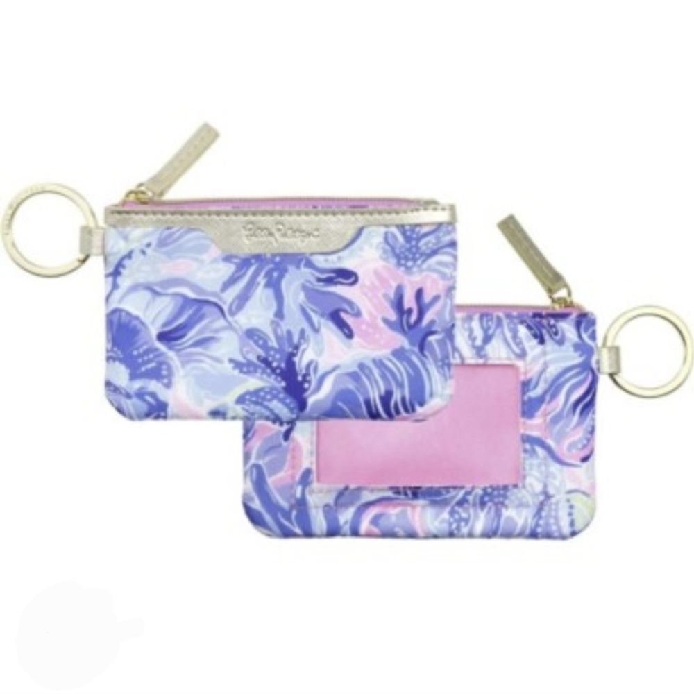 LILLY PULITZER shade seekers ID case Zip Coin Purse aquatic fish Keychain Wallet